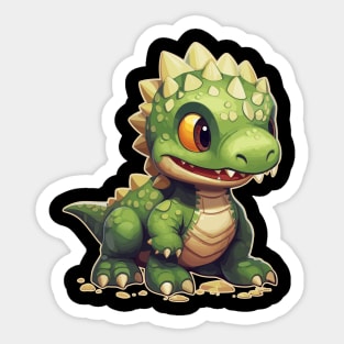 Cute Green Adorable Chibi T-Rex Isometric Dinosaur Sticker